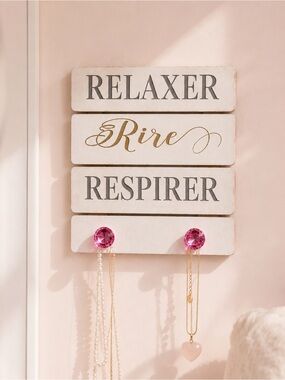 French Shabby Chic Relaxer Rire Respirer Wall Decor Hooks Pink Gem Boho Hanger